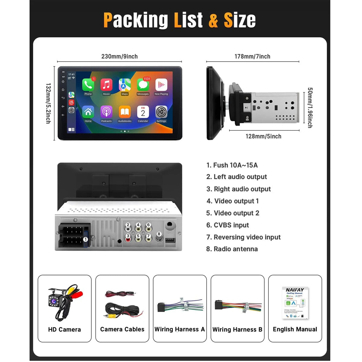 New 9-Inch Car Stereo HD Touch Screen - Single DIN Car Radio with Apple CarPlay & Android Auto
