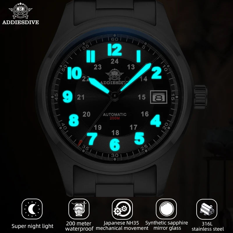 ADDIESDIVE Luxurious Men's Automatic Watch NH35A - Sapphire Glass & Stainless Steel