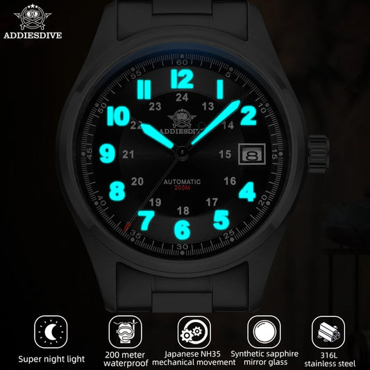 ADDIESDIVE Luxurious Men's Automatic Watch NH35A - Sapphire Glass & Stainless Steel
