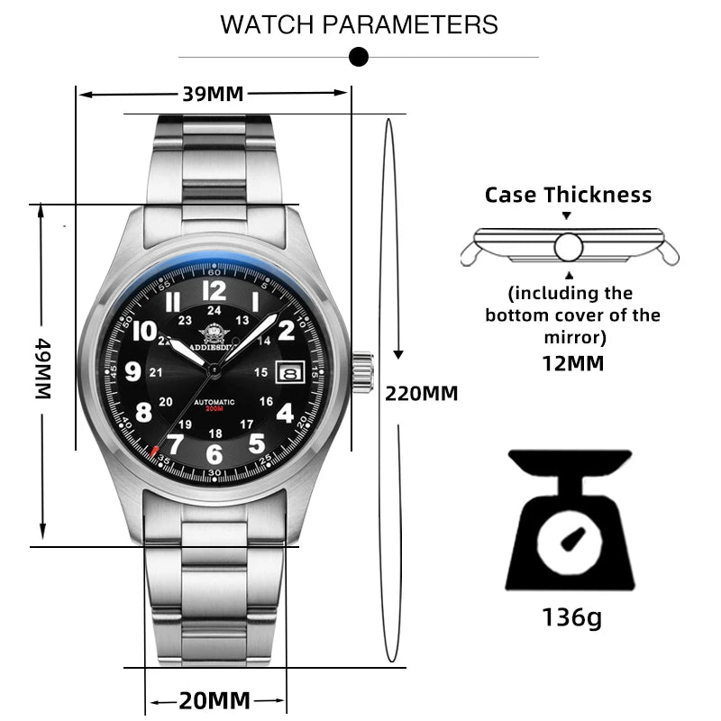 ADDIESDIVE Luxurious Men's Automatic Watch NH35A - Sapphire Glass & Stainless Steel