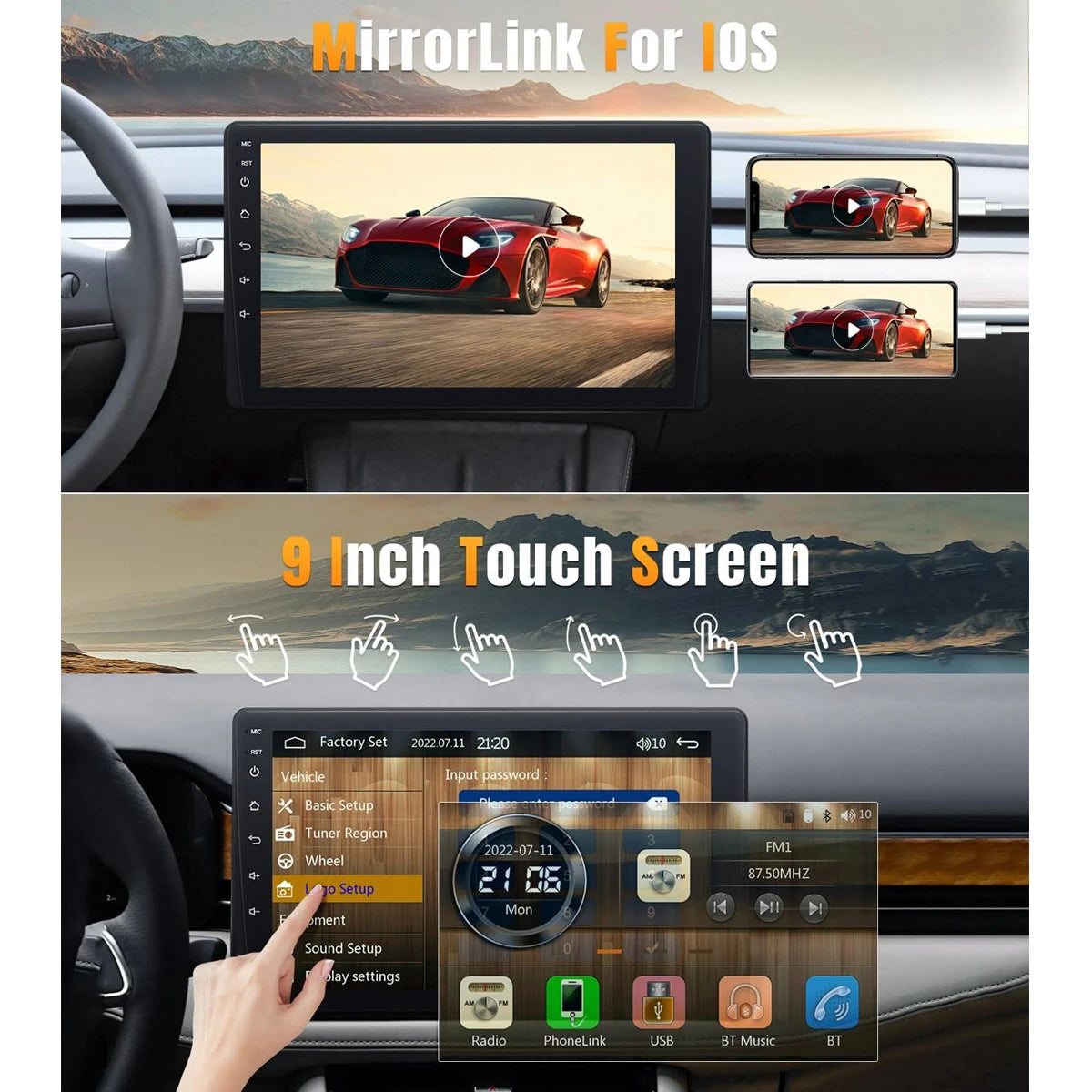 New 9-Inch Car Stereo HD Touch Screen - Single DIN Car Radio with Apple CarPlay & Android Auto