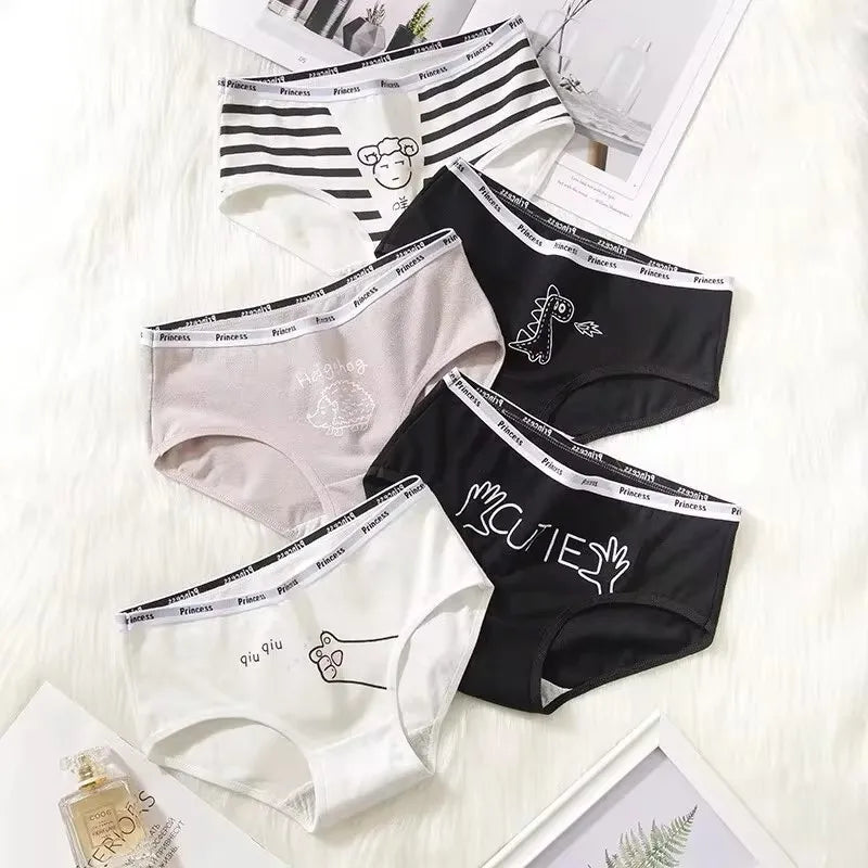 5 Pcs Cute Cartoon Cotton Panties - Soft & Comfy Underwear for Women & Girls