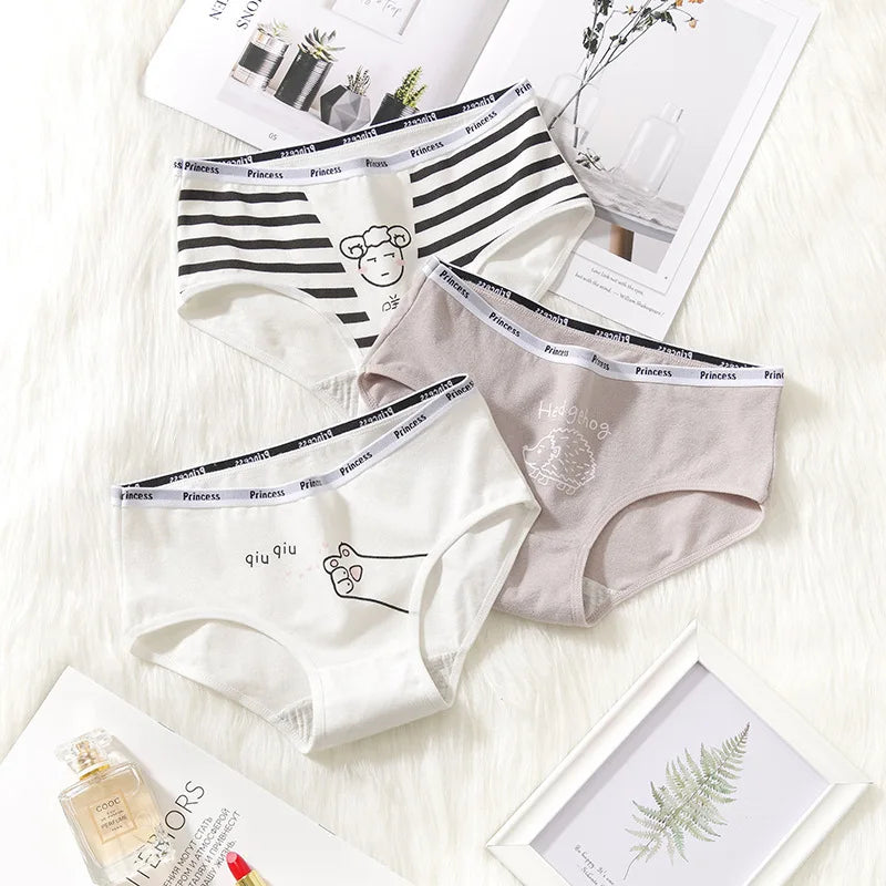 5 Pcs Cute Cartoon Cotton Panties - Soft & Comfy Underwear for Women & Girls