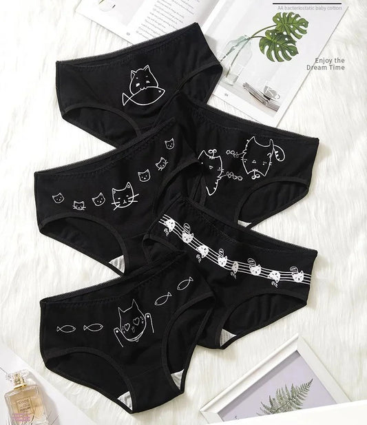5 Pcs Cute Cartoon Cotton Panties - Soft & Comfy Underwear for Women & Girls