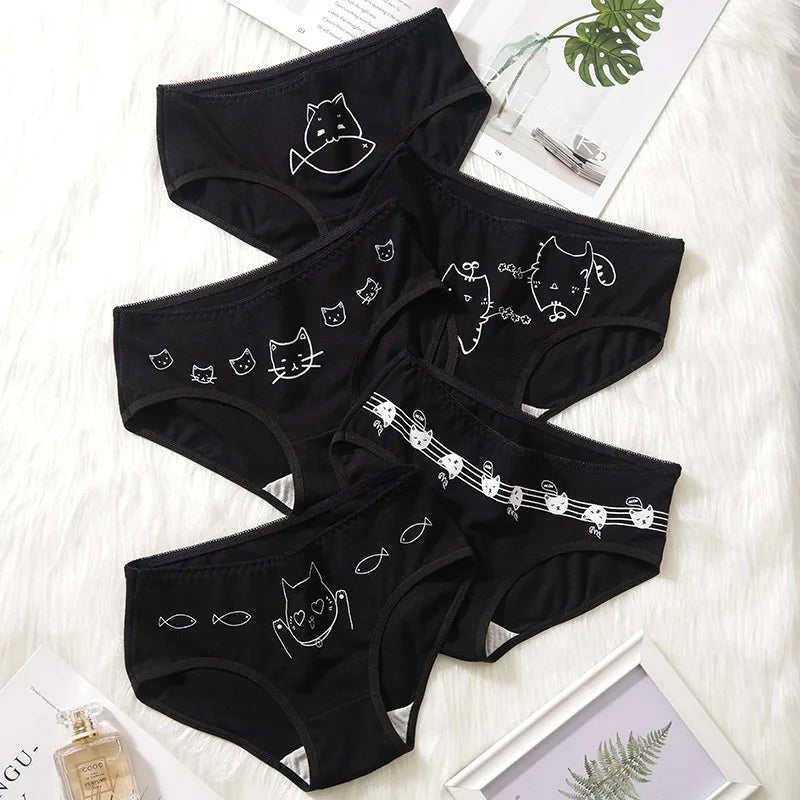 5 Pcs Cute Cartoon Cotton Panties - Soft & Comfy Underwear for Women & Girls