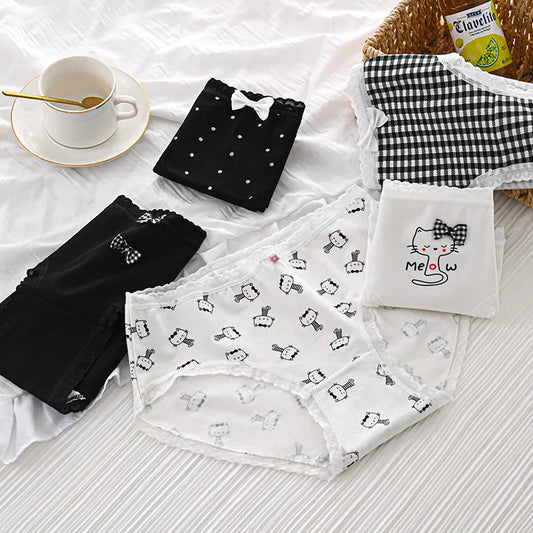 5 Pcs Cute Cartoon Cotton Panties - Soft & Comfy Underwear for Women & Girls